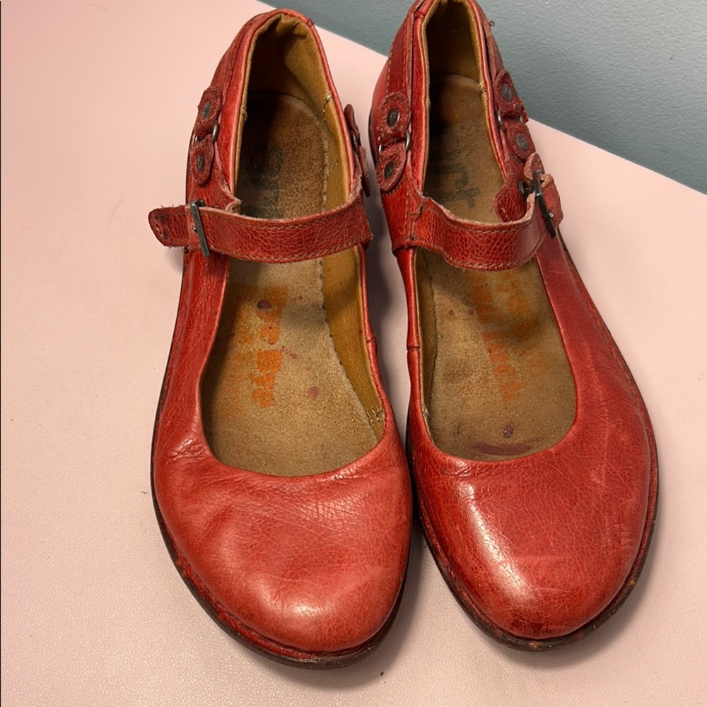 Red Mary Jane Leather Flats - Art Brand